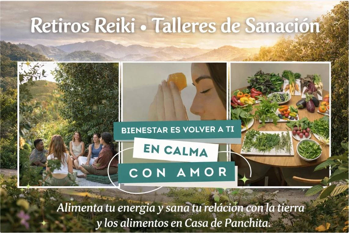 Imagen conceptual de la cuarta etapa de Casa D'Panchita enfocada en retiros Reiki, talleres de sanación y alimentación consciente