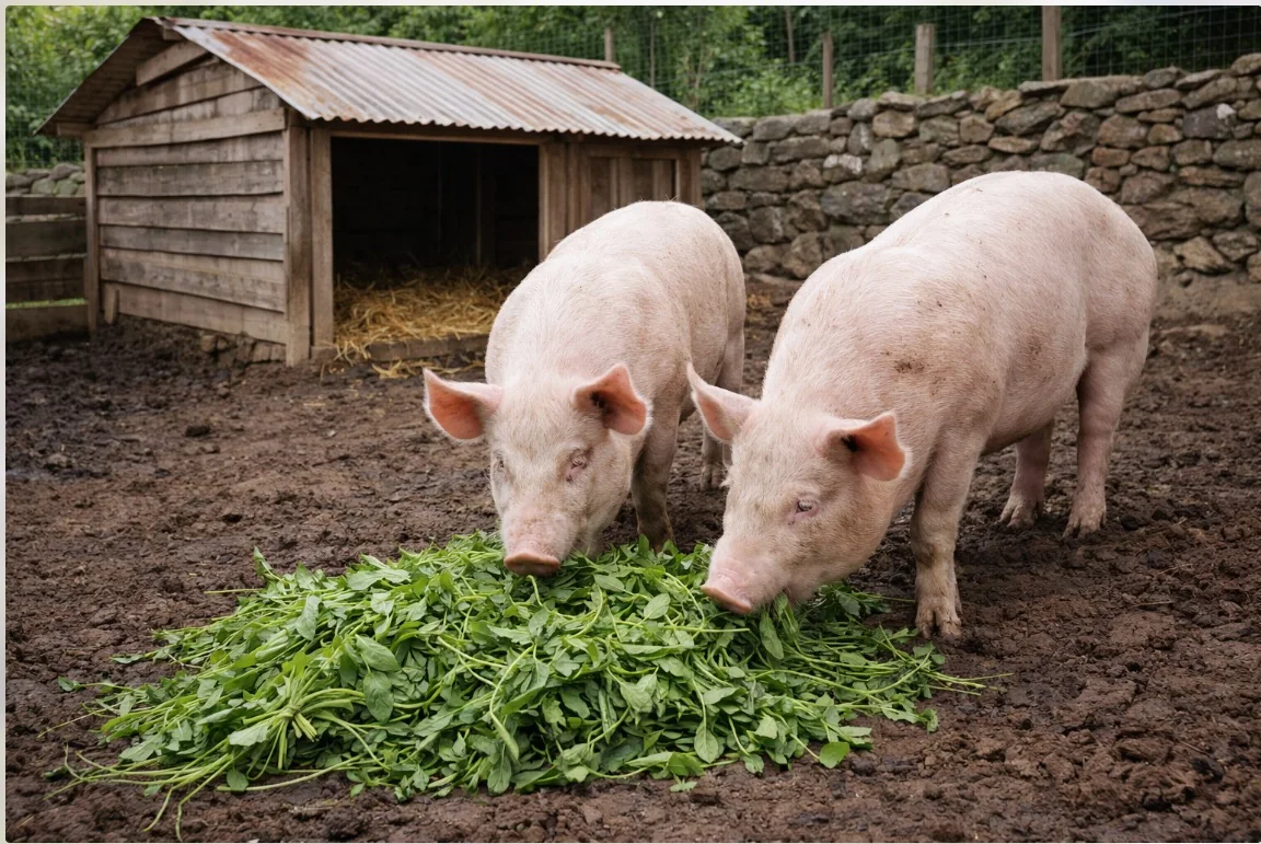 Cerdos criados en entorno rural como parte de la base productiva inicial de Casa D'Panchita
